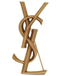 Saint Laurent - Textured Logo Letter Brooch - Lyst