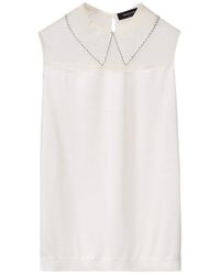 Fabiana Filippi - Lace-Collar Mesh-Yoke Blouse - Lyst