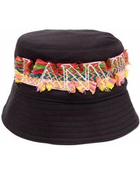 Lanvin Logo-embroidered Fringed Hat - Black