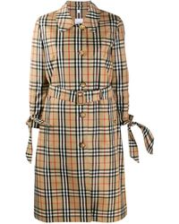 vintage check cotton trench coat