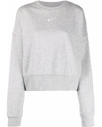 Nike Swoosh Logo-detail Crew Neck Sweatshirt - Grey