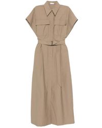 Brunello Cucinelli - Pocket Belted Midi Dress - Lyst