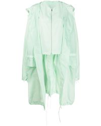 Colville Long Button Up Drawstring Raincoat - Green