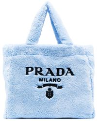 Prada Logo-print Terry-cloth Tote Bag - Blue