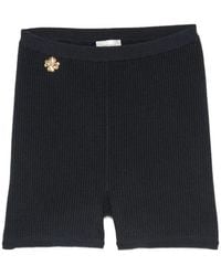 Saint Laurent - Ribbed-Knit Logo-Plaque Shorts - Lyst
