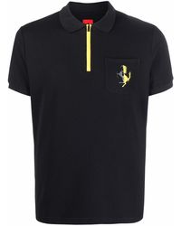 Ferrari Zipped Prancing Horse Polo Shirt - Black