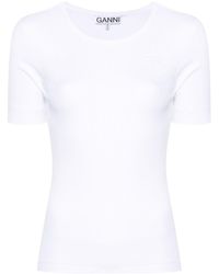 Ganni - Logo-Embroidered Ribbed T-Shirt - Lyst