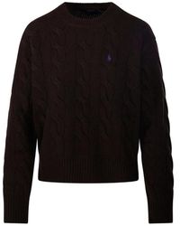 Ralph Lauren - Cable-Knit Embroidered-Logo Sweater - Lyst