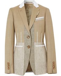 Burberry Contrast Seam Wool Cashmere And Linen Blazer - Natural