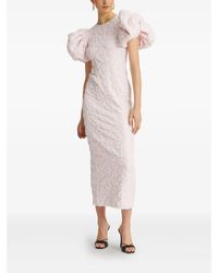 ROTATE BIRGER CHRISTENSEN Floral-Jacquard Puff-Sleeve Midi