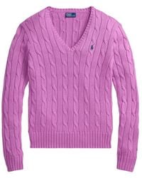 Ralph Lauren - Cable-Knit V-Neck Sweater - Lyst