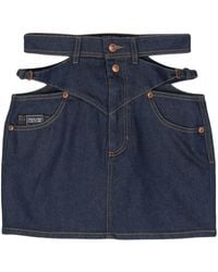 Versace - Cut-Out Mini Denim Skirt - Lyst