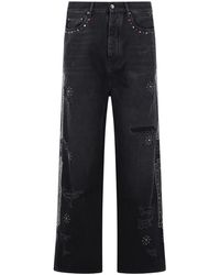Amiri - Studded Ripped Wide-Leg Jeans - Lyst