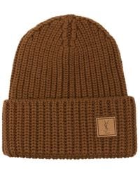 Saint Laurent - Logo-Patch Ribbed-Knit Beanie Hat - Lyst