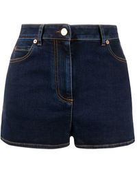 Valentino V Plaque Denim Shorts - Blue