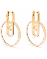 Fendi Gold And Silver-plated Leather Hoop Earrings in Red | Lyst
