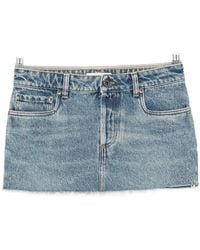 Miu Miu - Logo-Patch Frayed-Hem Mini Denim Skirt - Lyst