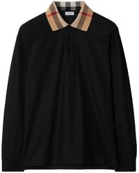Burberry - Check Collar Cotton Polo Shirt - Lyst