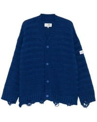MM6 by Maison Margiela - Distressed Horizontal-Stripe Cardigan - Lyst