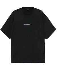 Balenciaga Handle With Care Patched Sleeves T-Shirt in Blue