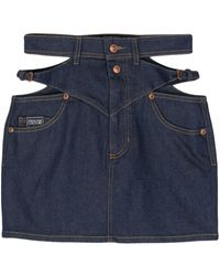 Versace - Cut-Out Mini Denim Skirt - Lyst