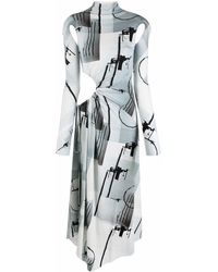 Off-White c/o Virgil Abloh Abstract-print Cut-out Long Dress - Gray