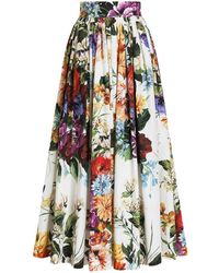 Dolce & Gabbana - High-Waisted Skirt With A Floral Bouquet Print - Lyst