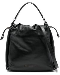 Brunello Cucinelli - Soft Leather Bucket Bag With Precious Details - Lyst