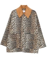 Ganni - Canvas Midi Leopard Print Jacket - Lyst