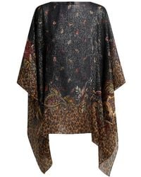 Etro - Silk Poncho Top With Striped Animal And Floral Paisley Motif - Lyst