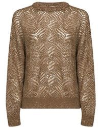 Brunello Cucinelli - Embellished Crew Neck Sweater - Lyst