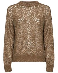 Brunello Cucinelli - Sequin-Embellished Openwork-Knit Sweater - Lyst