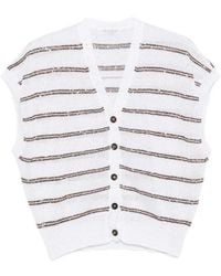 Brunello Cucinelli - Sequin-Embellished Striped Cardigan - Lyst