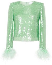Self-Portrait - Feather-Trim Sequinned Top - Lyst