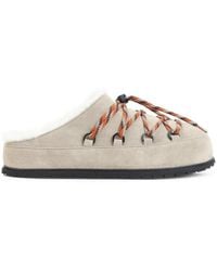 Prada - Shearling-Trim Lace-Up Slippers - Lyst