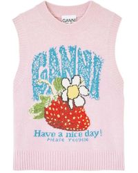 Ganni - Vest With Strawberry - Lyst