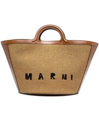 Marni Logo-embroidered Raffia Tote Bag - Brown