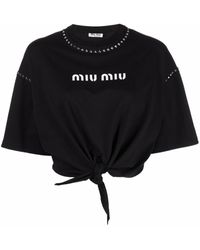 Miu Miu Cotton Logo-print Cropped Shirt in White | Lyst