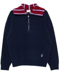Drole de Monsieur - Striped-Collar Quarter-Zip Sweater - Lyst