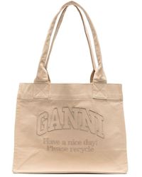 Ganni - Logo-Embroidered Canvas Tote Bag - Lyst