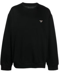 Prada Cotton Logo Debossed Crewneck Sweatshirt in Black for Men | Lyst