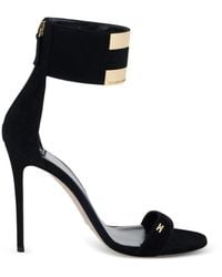 Elisabetta Franchi - Logo-Embellishment Suede Sandals - Lyst