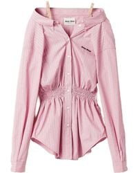 Miu Miu - Elasticated Waistband Striped Shirt Mini Dress - Lyst