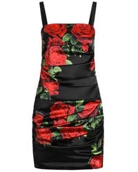 Dolce & Gabbana - Rose-Print Satin Mini Dress - Lyst