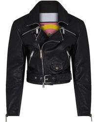 DSquared² - Cropped Leather Biker Jacket - Lyst