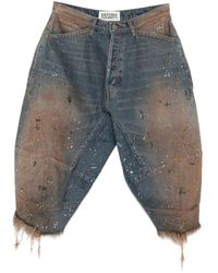 Satoshi Nakamoto - Paint-Splatter Distressed Bermuda Shorts - Lyst