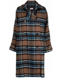 Alberto Biani Double-breasted Check Wool-blend Coat - Brown