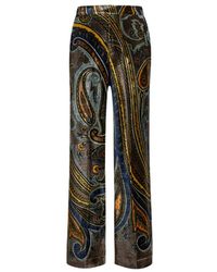 Etro - Straight-Leg Velvet Trousers With Paisley Motif - Lyst