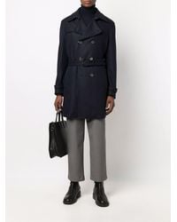 Canali Double-breasted Belted Coat - Blue