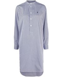 Polo Ralph Lauren - Striped Collarless Cotton Shirtdress - Lyst